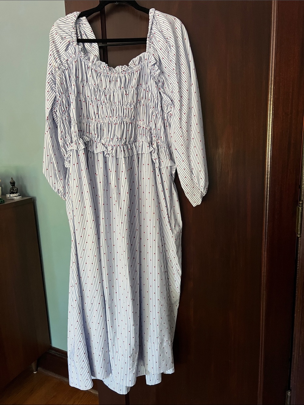 Maeve White Maxi Dress with Red Pinstripes